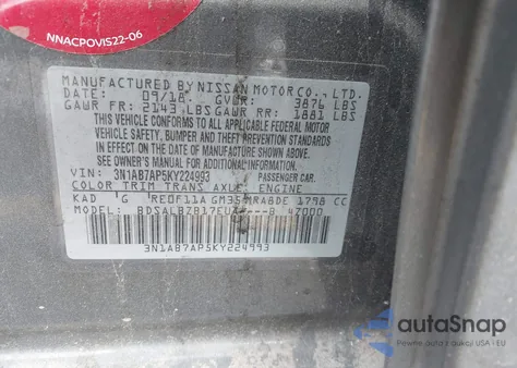2019 Nissan Sentra S from USA, damaged, VIN 3N1AB7AP5KY224993